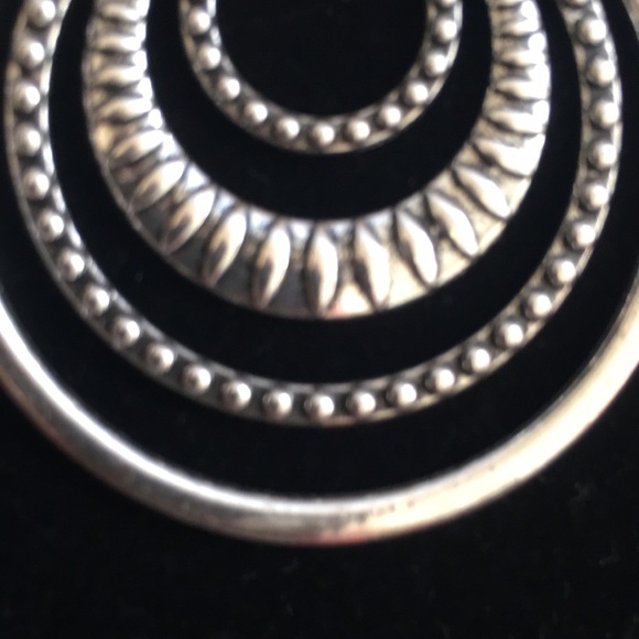 Silver Tone Boho Trendy Loop Dangle Earrings with Green Accent 1 1/2” Across - Picture 7 of 10